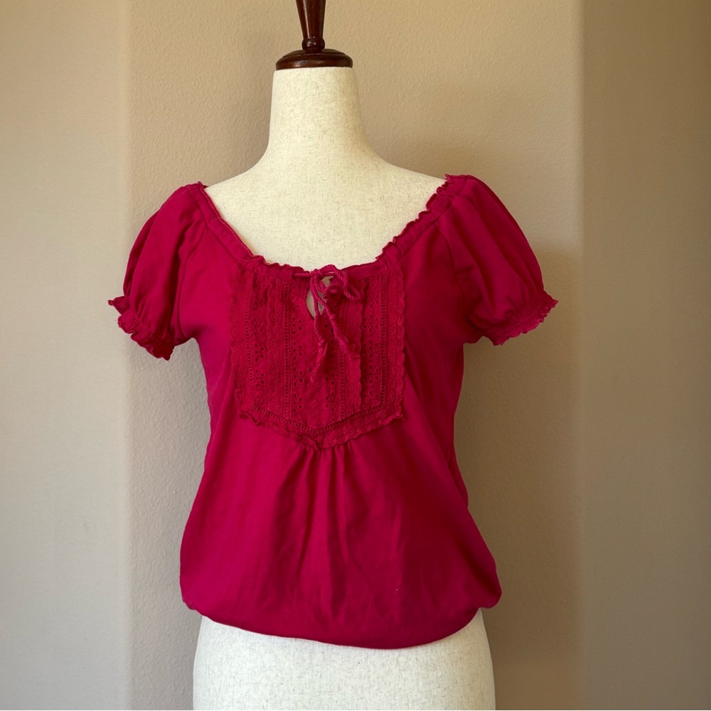 Aeropostale Fuchsia Lace Accent Blouse
